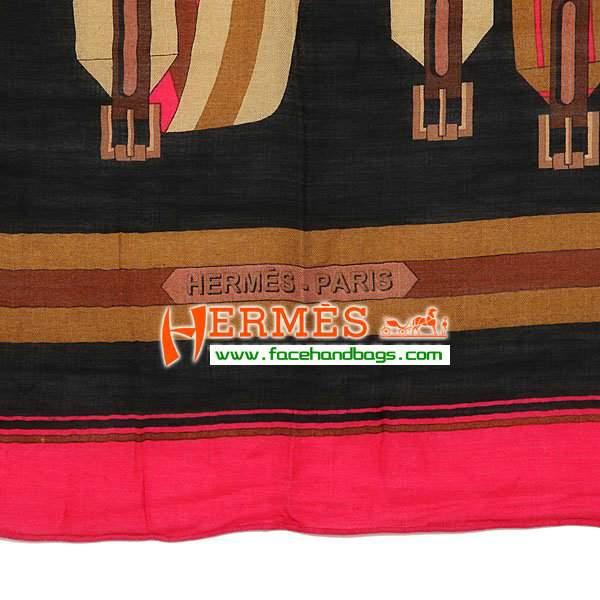 Hermes Cashmere Square Scarf HECASS 140 x 140 Peach Black - Click Image to Close
